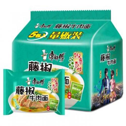 康师傅藤椒牛肉面 5连包